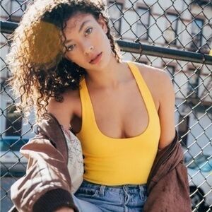 NWT Jordyn Woods x Secndnture High Cut Rib Bodysuit - Yellow - Size Small